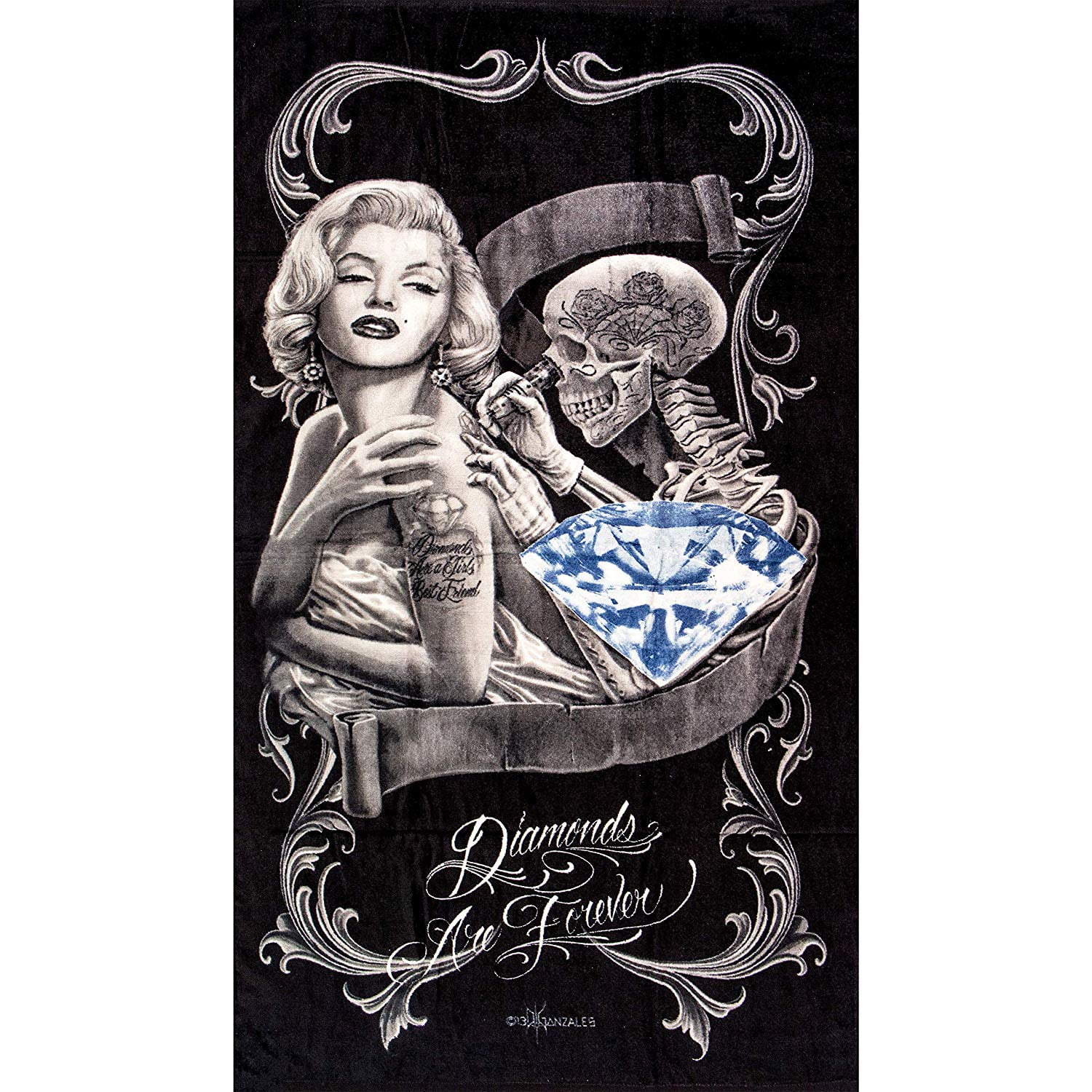 Marilyn Monroe Skull Tattoo Diamonds are forever bath beach towel - Walmart.com